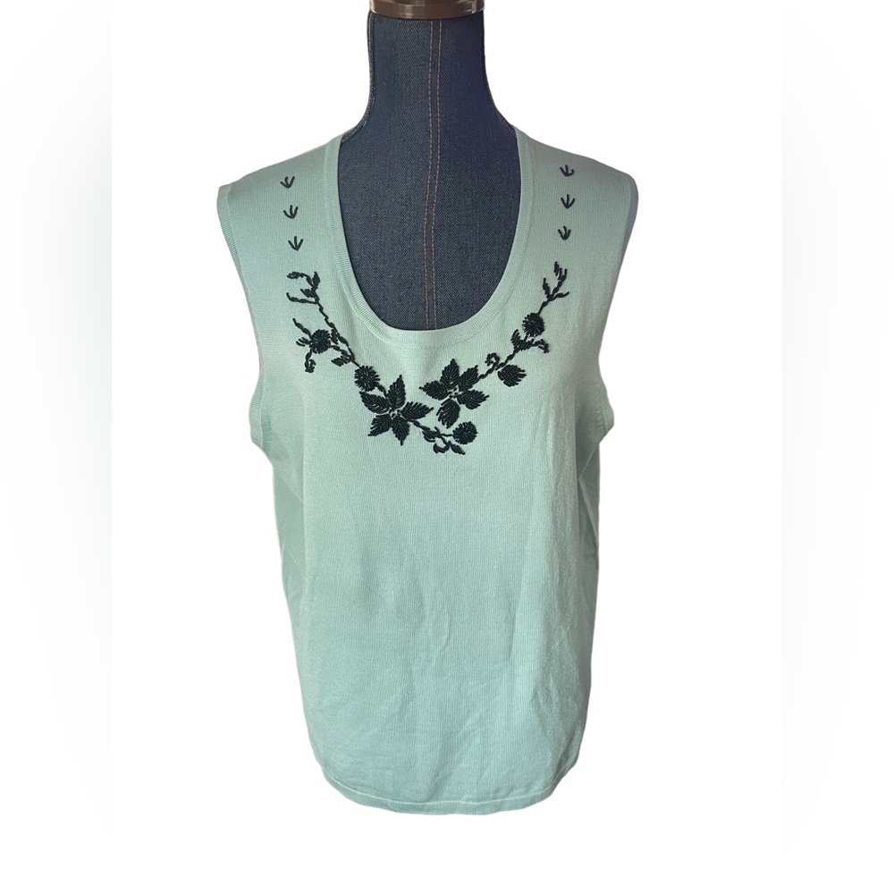 Karen Kane lifestyle Mint with black beaded accent short sleeve blouse size 1X